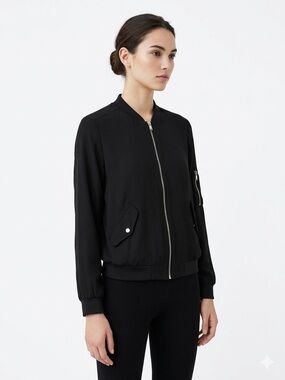 Zara Bomber Jacket black women’s size medium with zipper hardware details